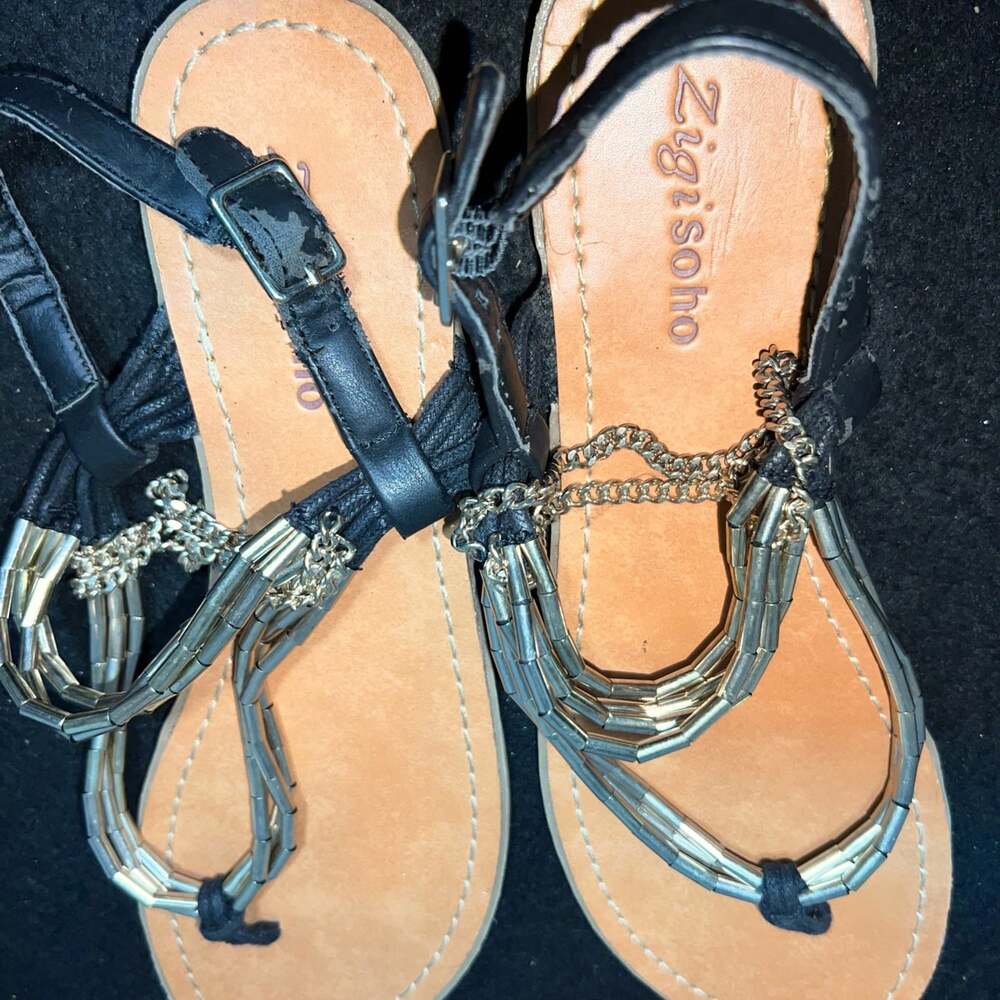 Zitisoho Sandals Gold & Black Womens Size 8 Cute Beach